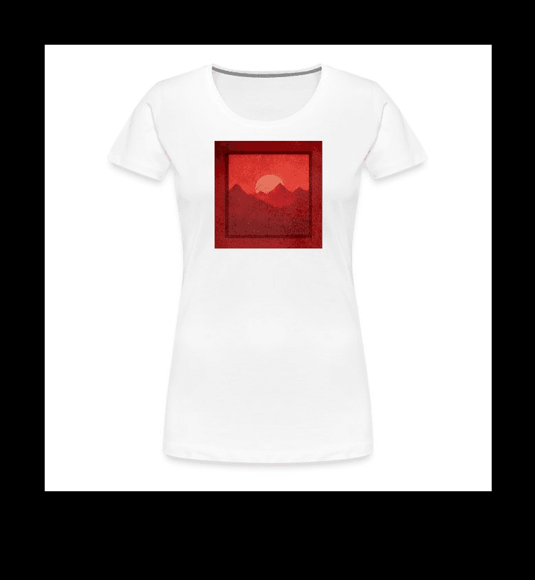 a women's white t - shirt with a red background