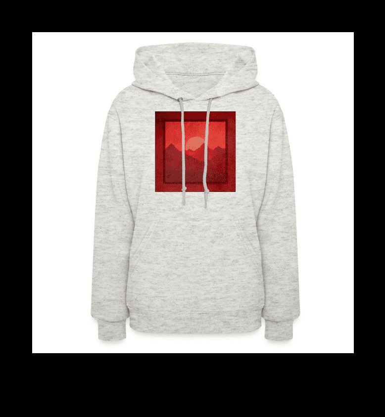 a women's hoodie with a red image on it