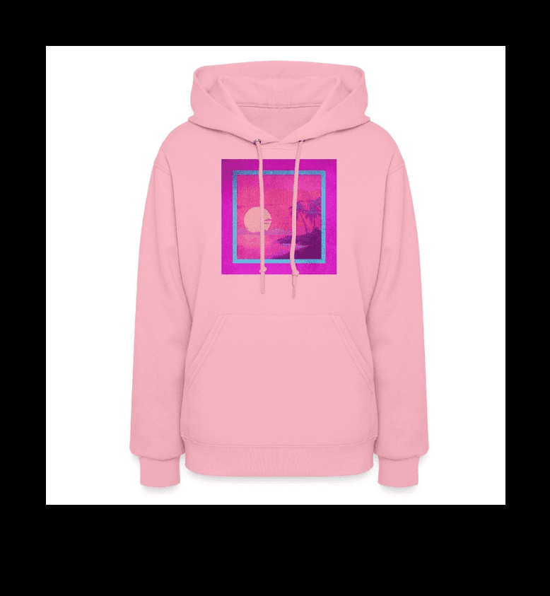 a women's pink hoodie with a pink and purple image